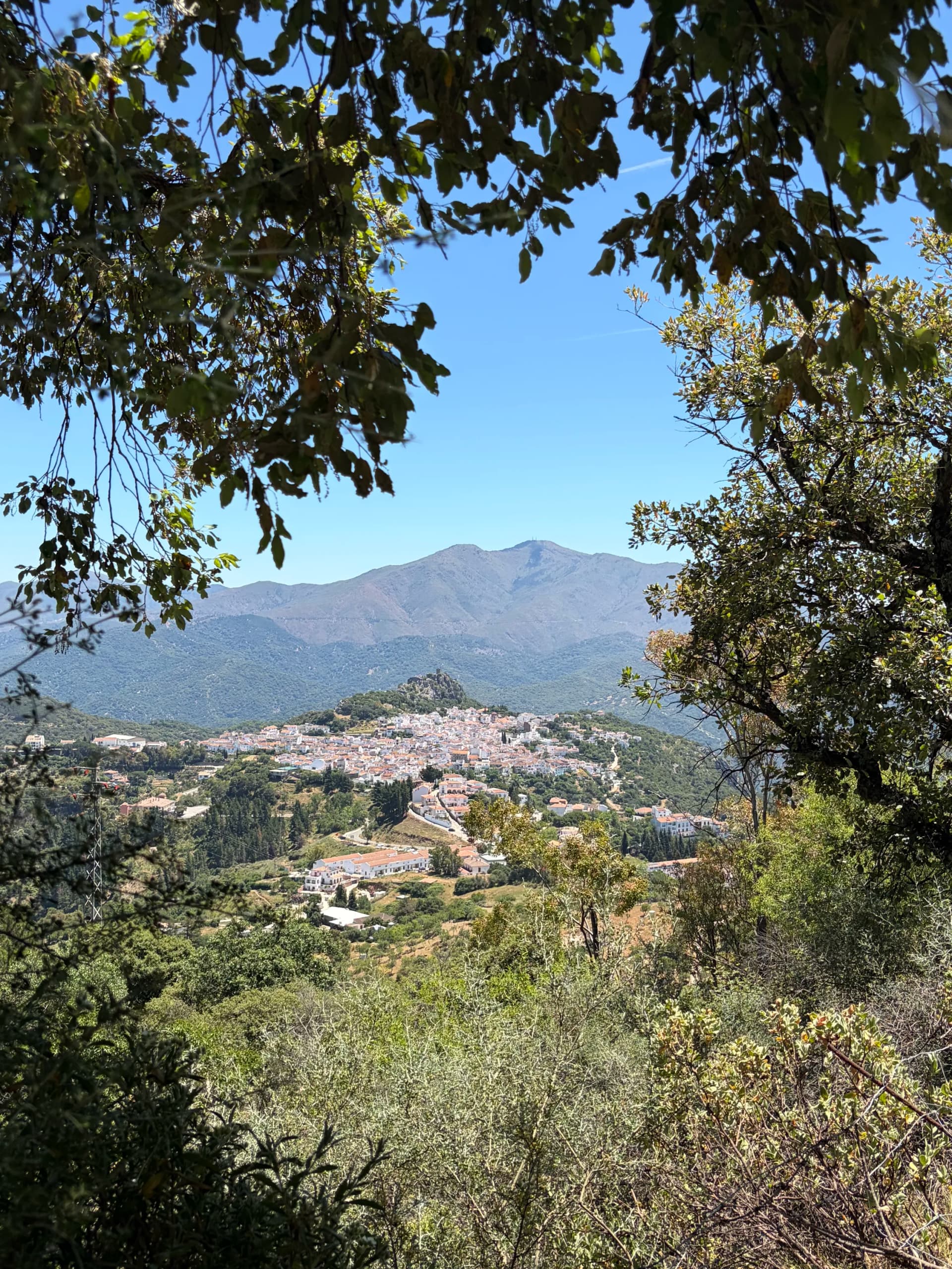 The town of Gaucín, with views toward Gibraltar and the sea beyond