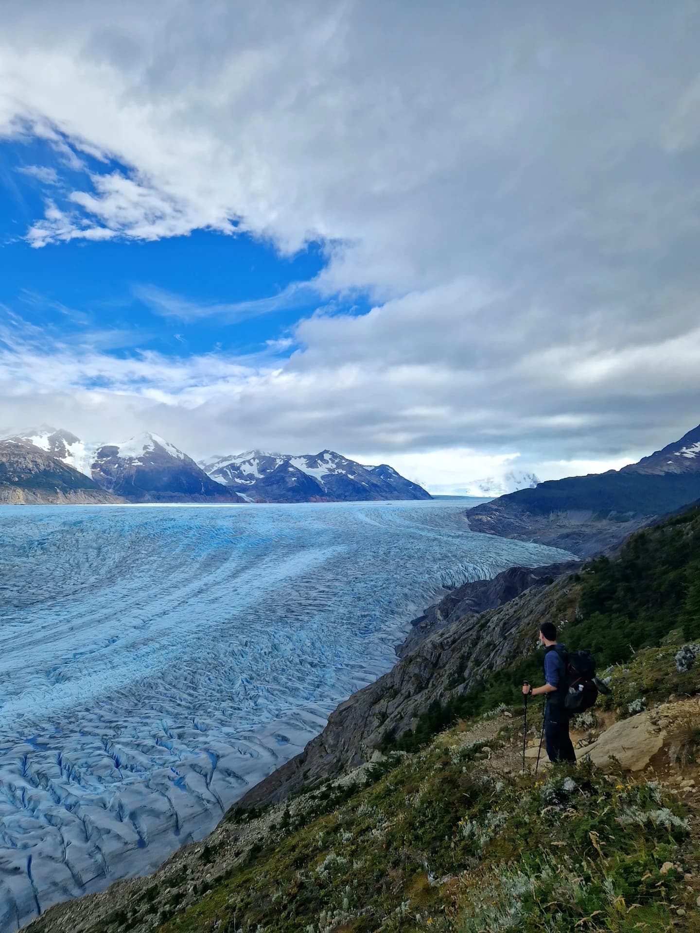 Looking out over Grey Glacier on the descent from John Gardner Pass