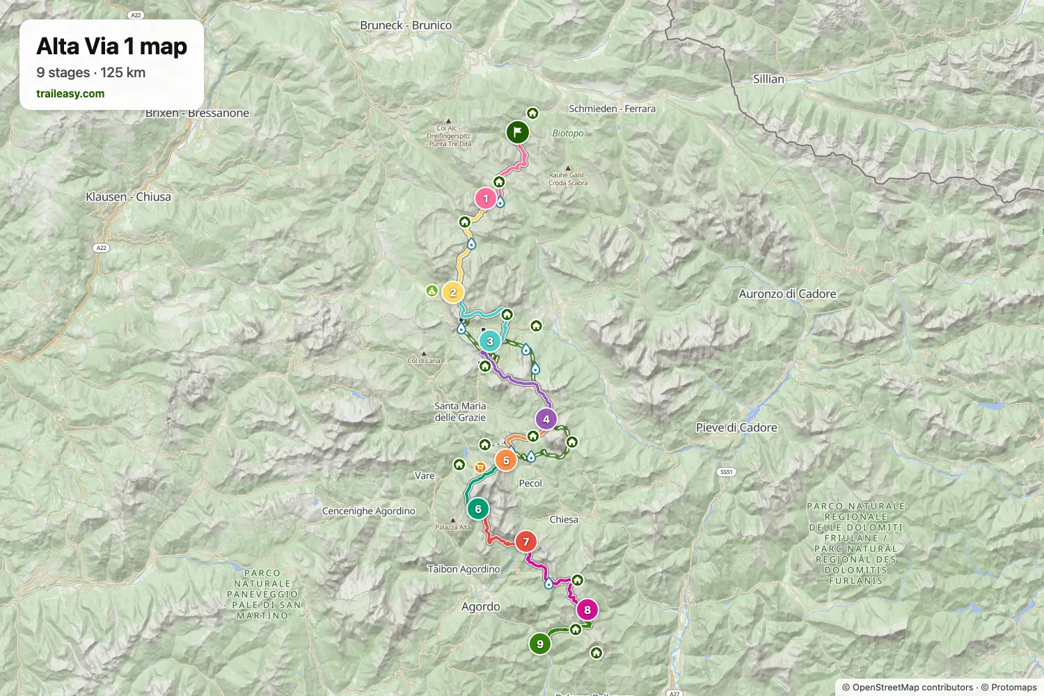 Map of the Alta Via 1