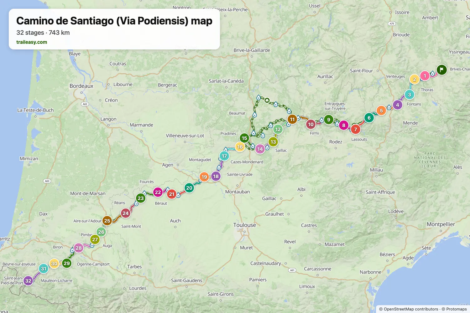 Carte du GR65 (Chemin de Compostelle)