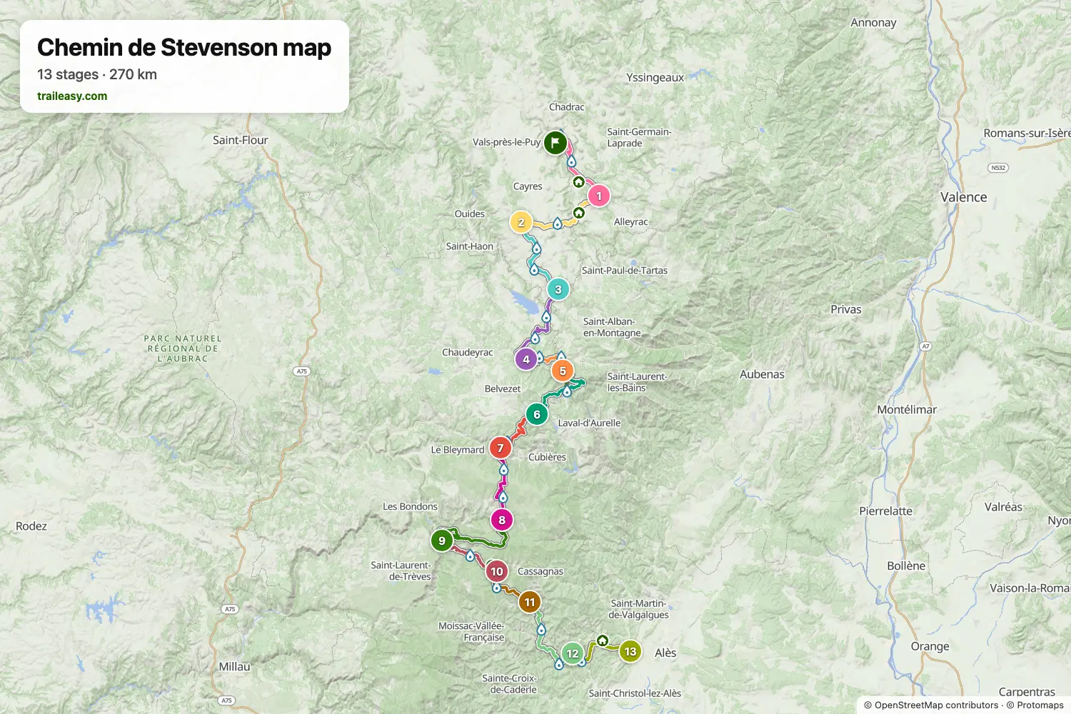 Carte du Chemin de Stevenson