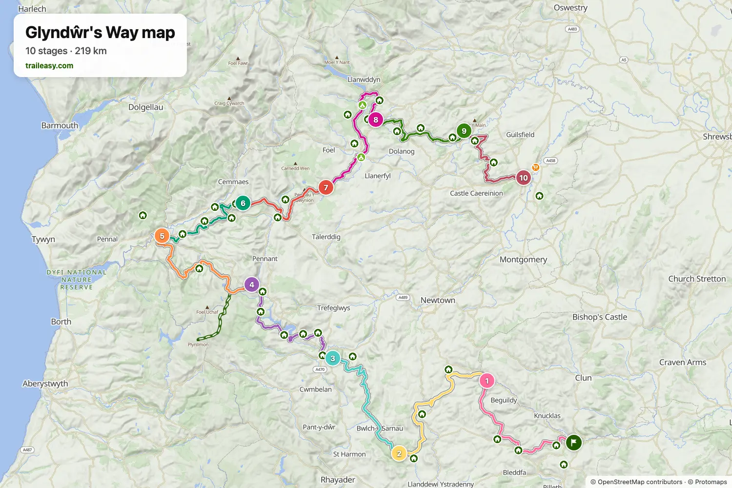 Map of the Glyndŵr's Way