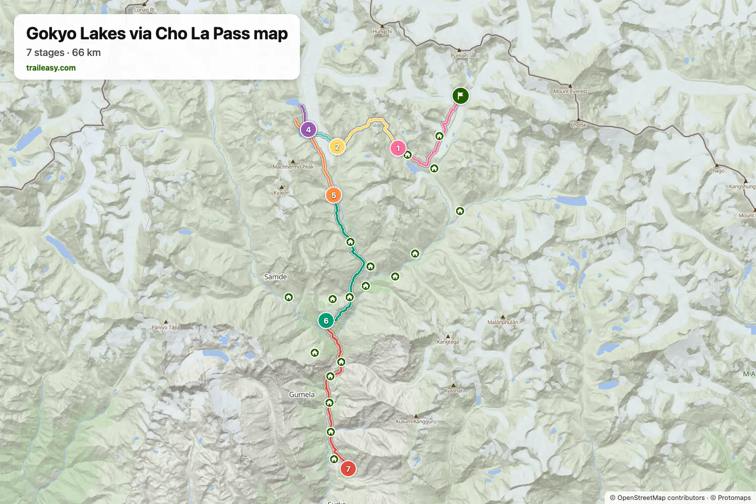 Map of the Gokyo Lakes via Cho La Pass
