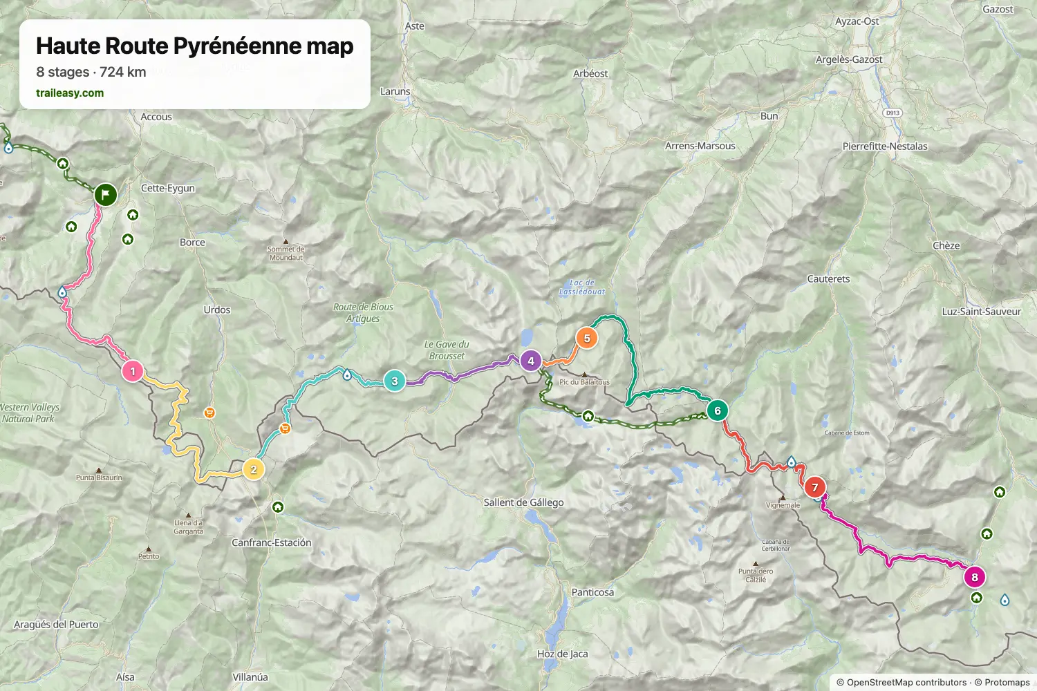 Carte de la Haute Route Pyrénéenne