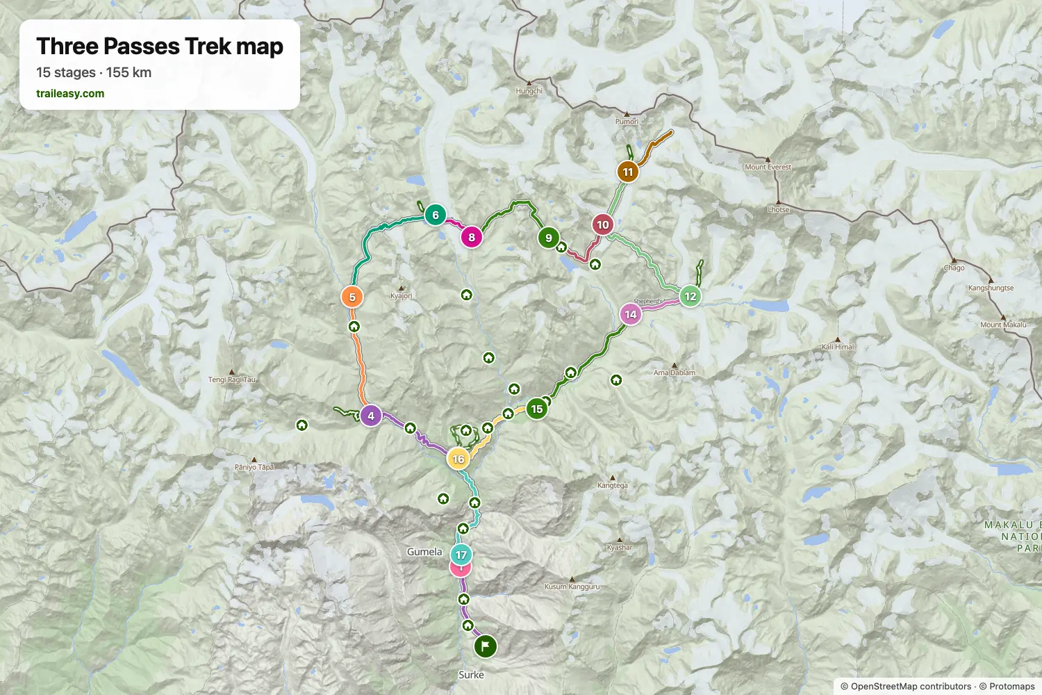 Map of the Three Passes Trek