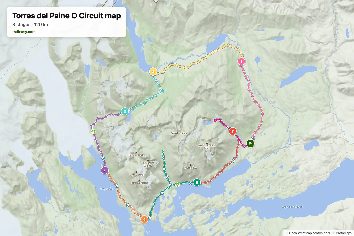 Map of the Torres del Paine O Circuit