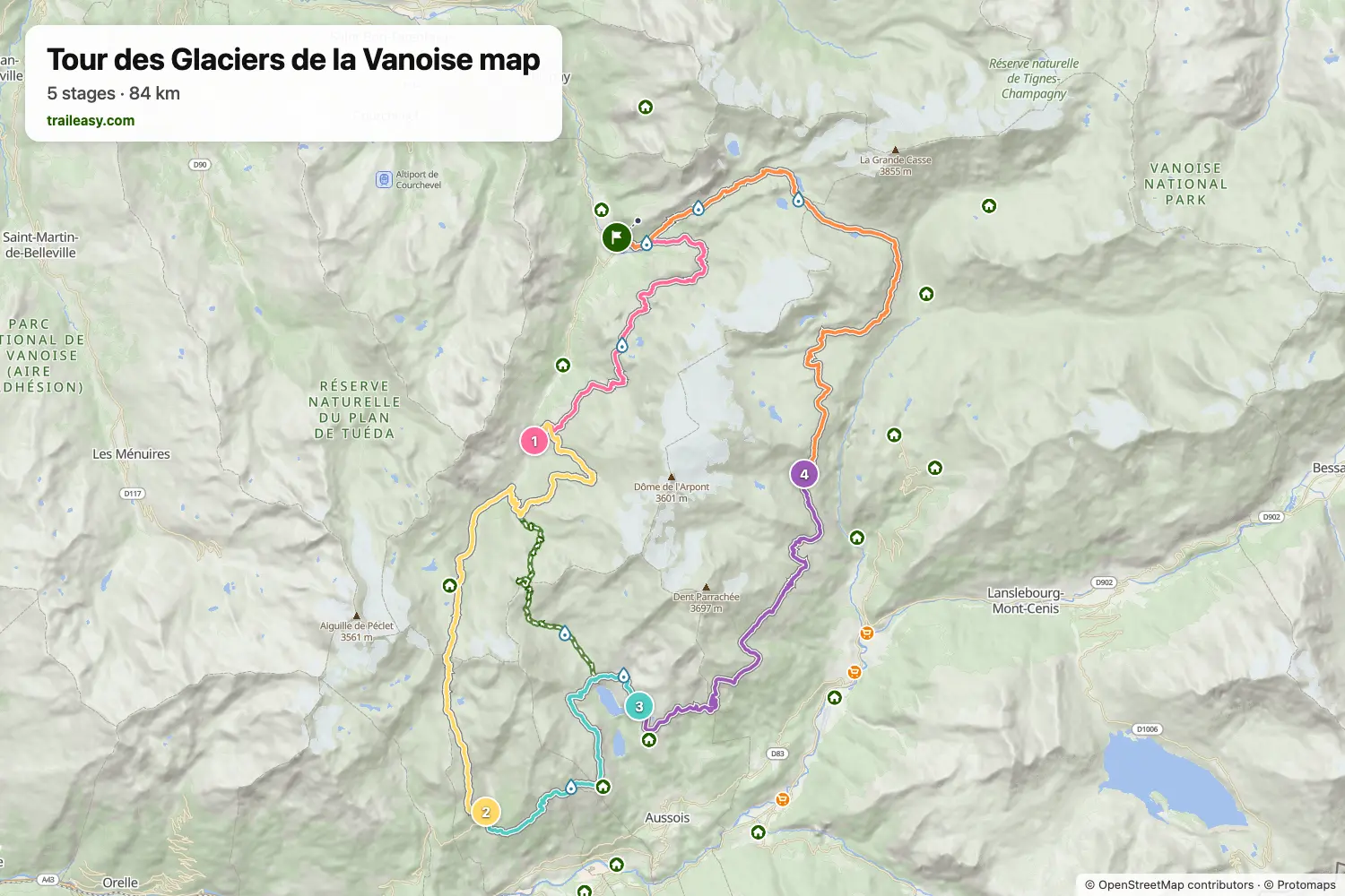 Carte du Tour des Glaciers de la Vanoise