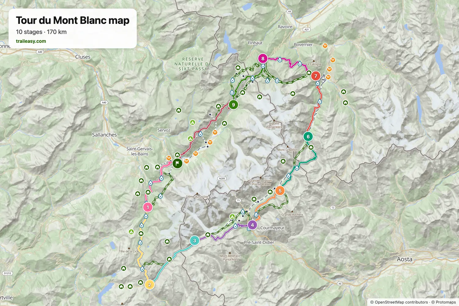 Map of the Tour du Mont Blanc
