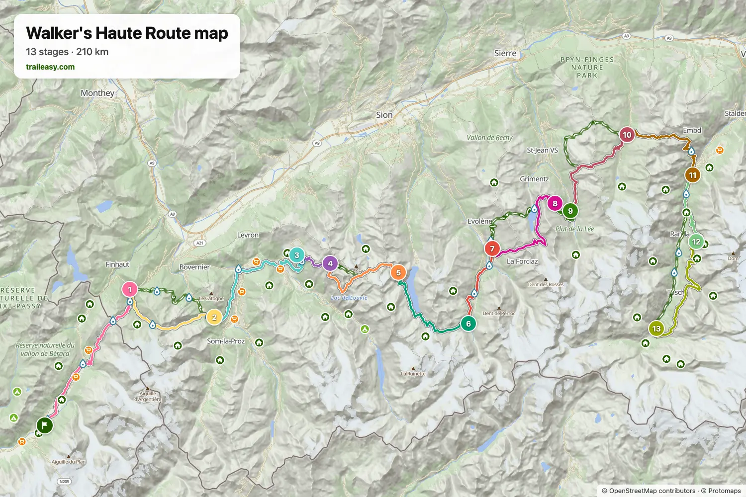 Map of the Walker's Haute Route