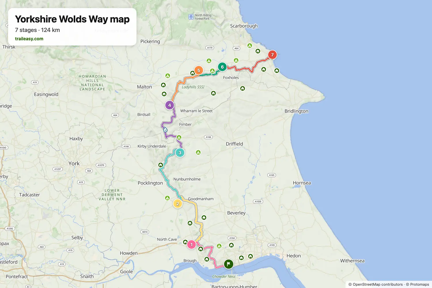 Map of the Yorkshire Wolds Way