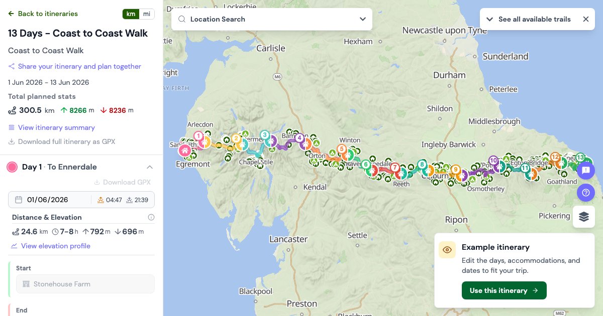 Coast to Coast Walk: GPX, Map & Itinerary Planner